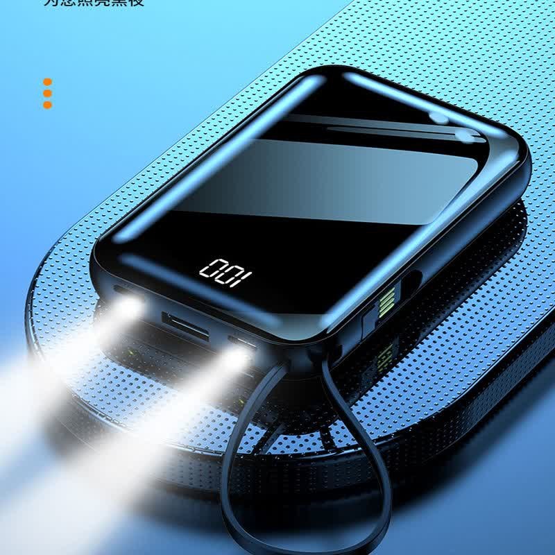 پاوربانک 10000ميلي آمپر کابل دار چند منظوره وايرلس مدل YM-458مشکي چراغ قوه دار